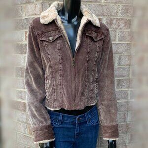 Colebrook Essentials Corduroy Faux Fur Trimmed Cropped Jacket SzS